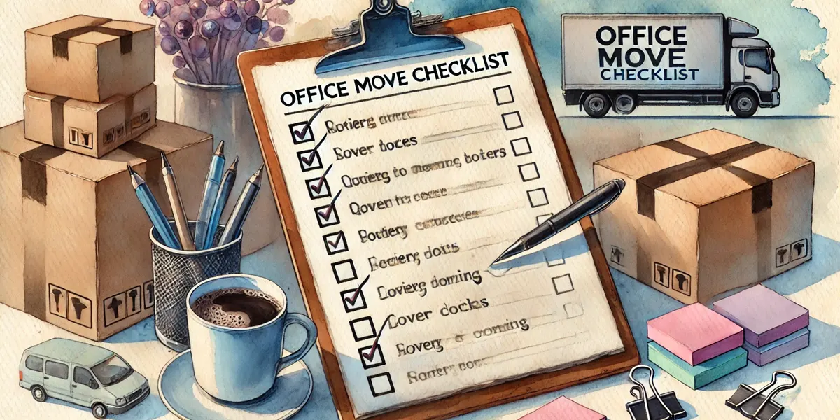 a watercolor painting of an office move checklist.